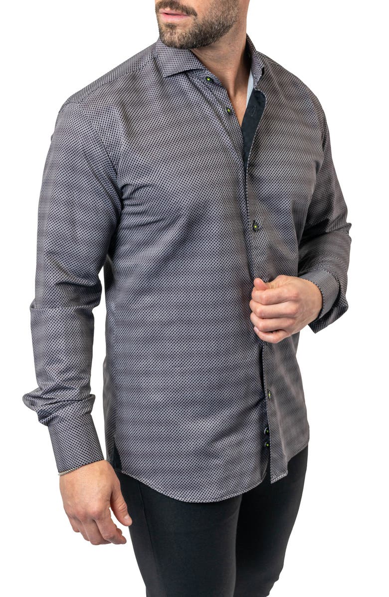 Maceoo Einstein Stretchchain 52 Black Contemporary Fit Button-Up Shirt, Alternate, color, Black