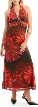 Bardot Elera Print Halter Mesh Maxi Dress