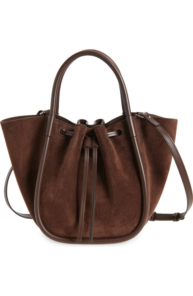 Proenza Schouler Small Ruched Suede Tote, Main, color, Chocolate