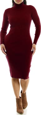 Nina Leonard Turtleneck Ribbed Midi Sweater Dress
