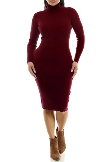 Nina Leonard Turtleneck Ribbed Midi Sweater Dress
