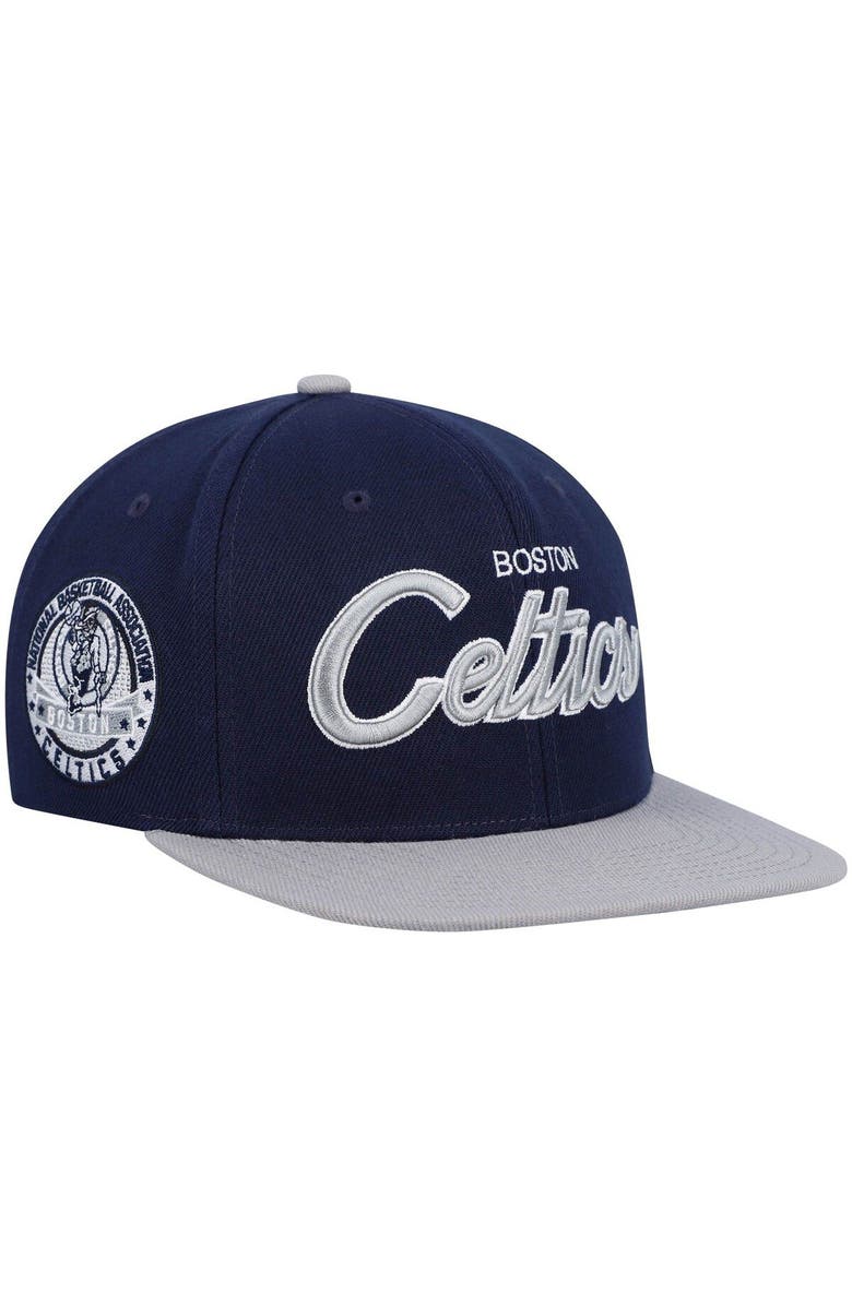 Mitchell & Ness Men's Mitchell & Ness Navy/Gray Boston Celtics Spirit Script Snapback Hat, Main, color, 