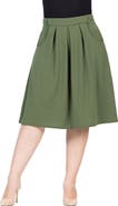 24seven Comfort Apparel Elastic Waist Pleated Knee Length Pocket Skirt