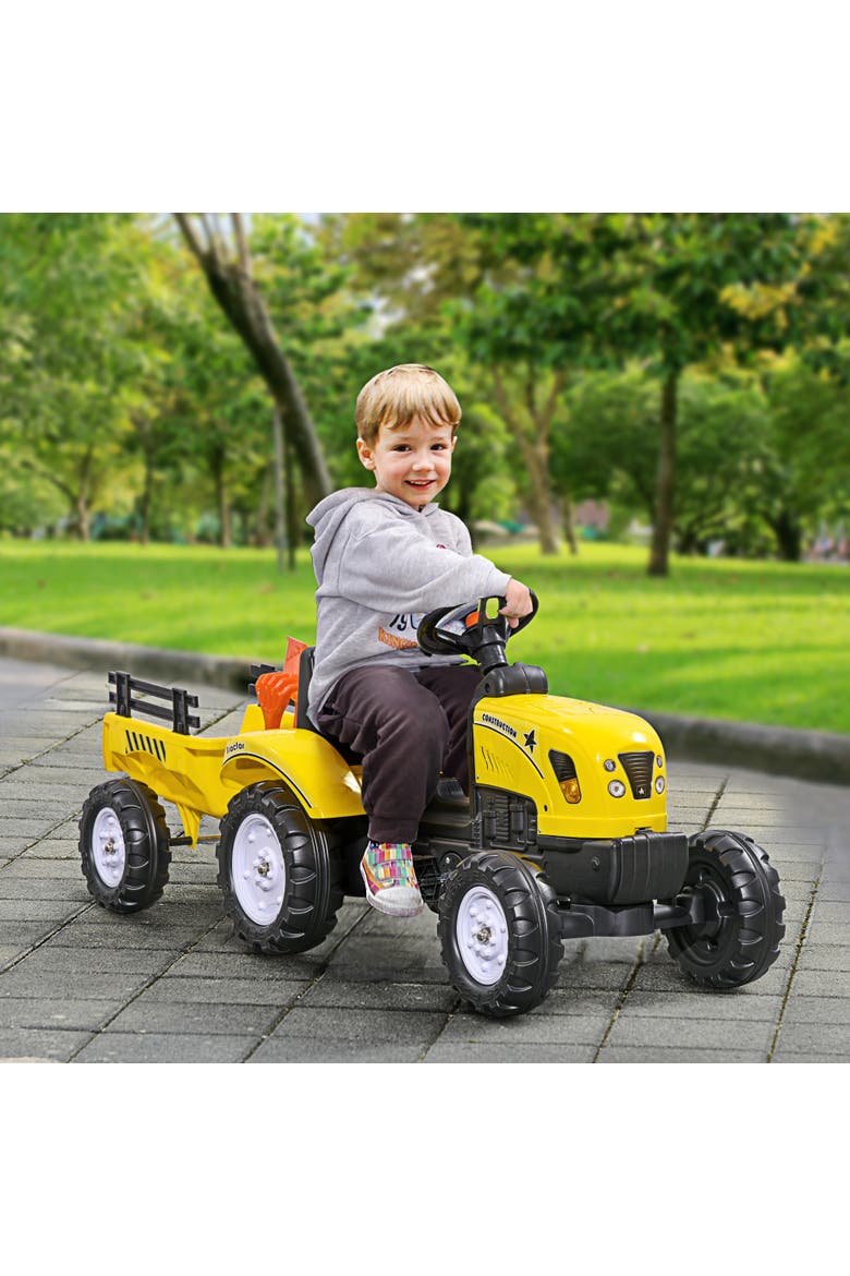 Kids Ride on Farm Tractor with Trailer, Tools, Horn, Alternate, color, Yellow