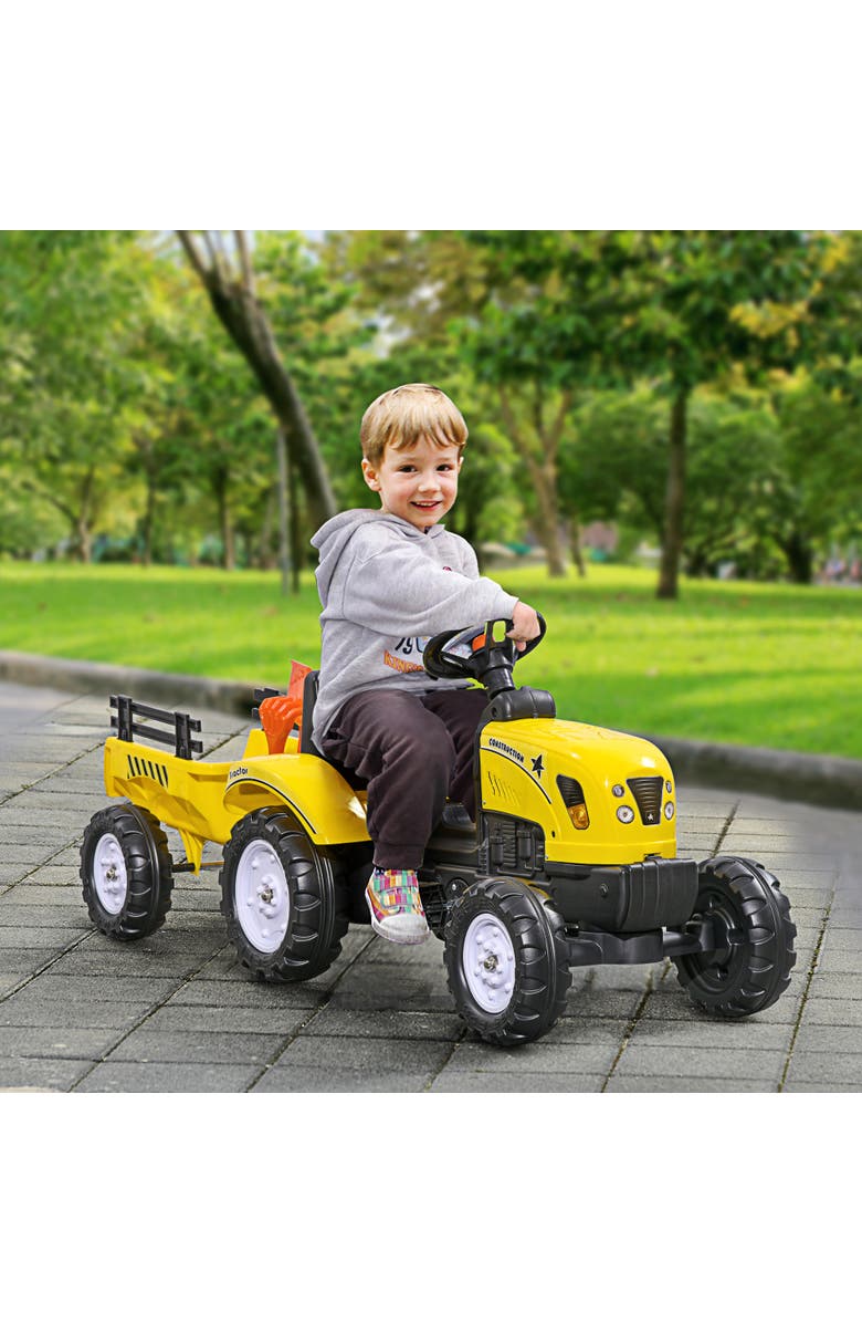 Aosom Kids Ride on Farm Tractor with Trailer, Tools, Horn, Alternate, color, Yellow