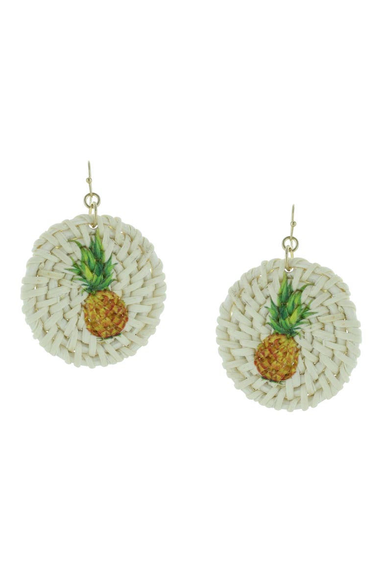 Piper Pineapple Straw Drop Earrings, Main, color, WORN GOLD / IVORY