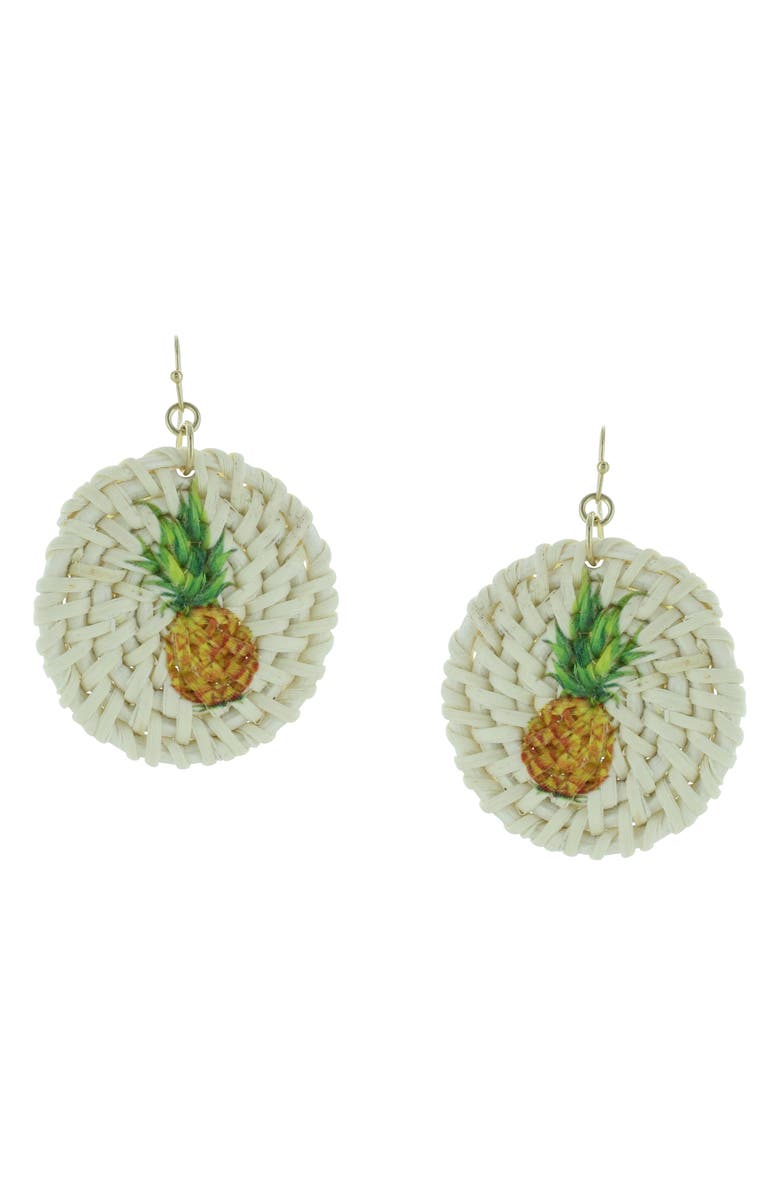 OLIVIA WELLES Piper Pineapple Straw Drop Earrings, Main, color, Worn Gold / Ivory