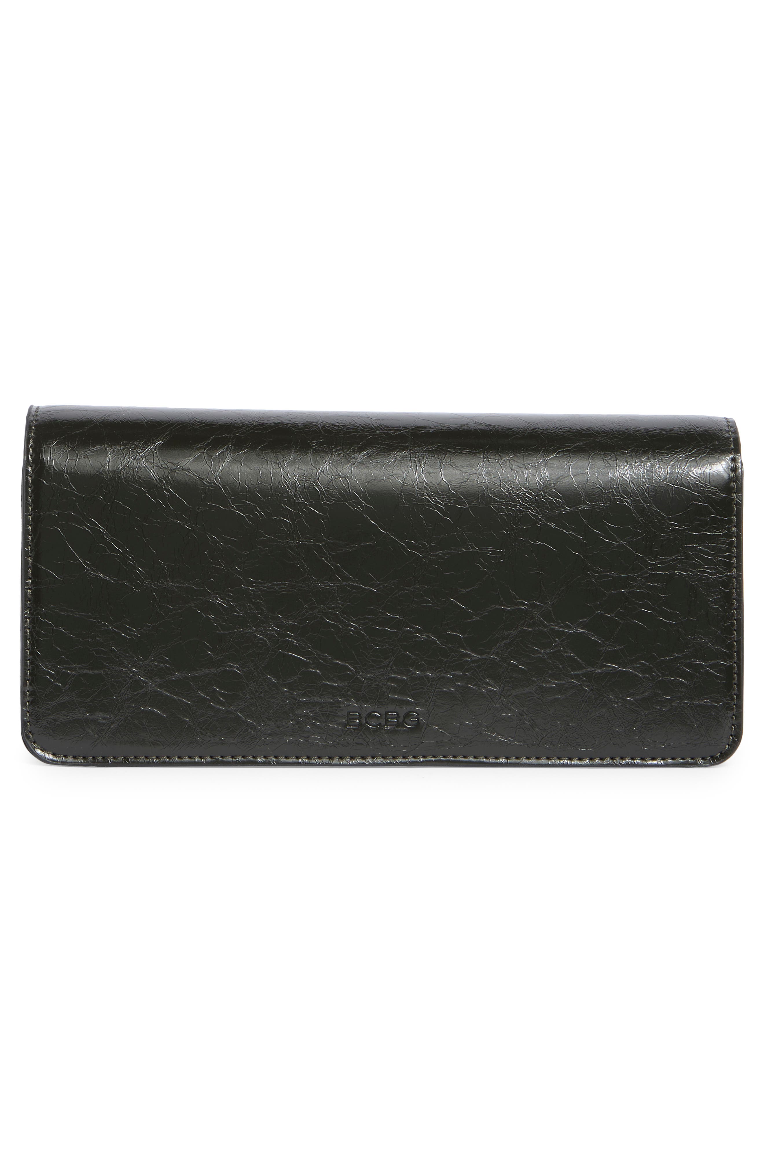 BCBG Bar Hardware Metallic Clutch, Alternate, color, Black