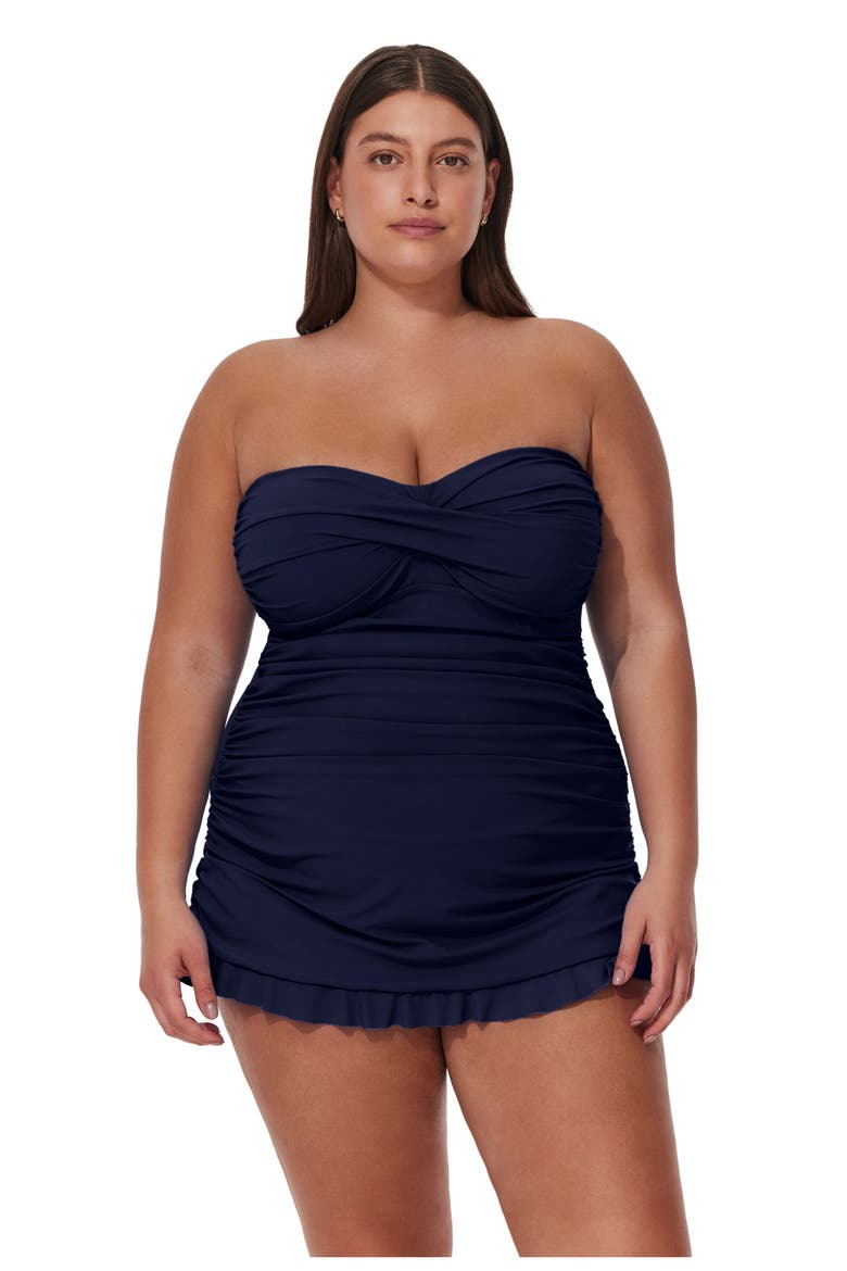Tutti Frutti Plus Size Bandeau Swimdress, Main, color, Navy