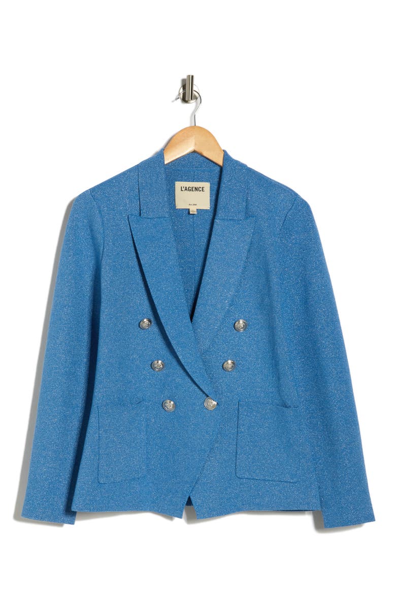 Kenzie Metallic Double Breasted Knit Blazer, Alternate, color, HARBOR BLUE/SILVER