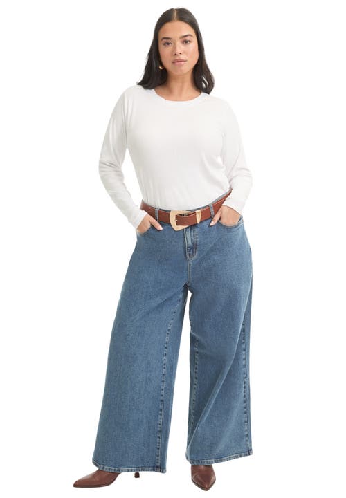 June + Vie Ribbed Crewneck Top In White