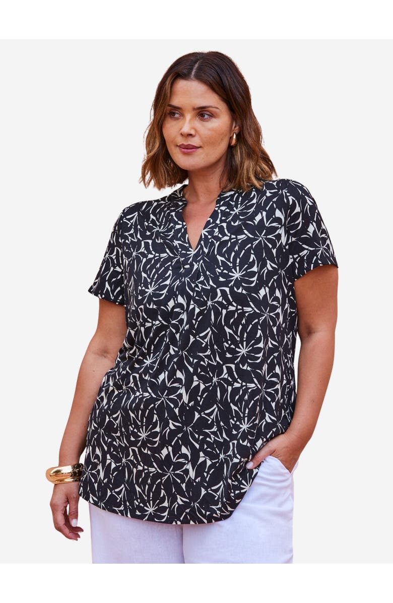 Live Unlimited Print Nehru Collar Top, Main, color, Black