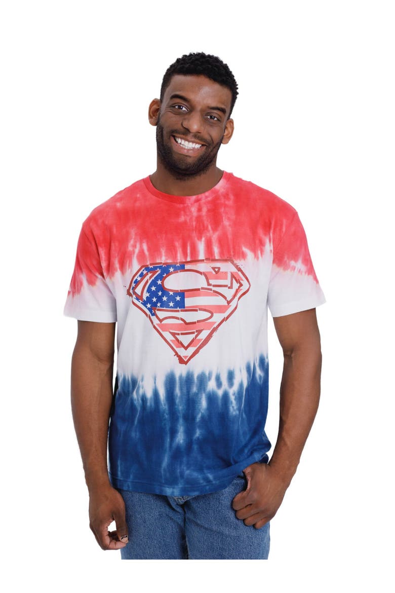 Justice League Superman July 4th T-Shirt, Alternate, color, Superman Blue Tie Dye