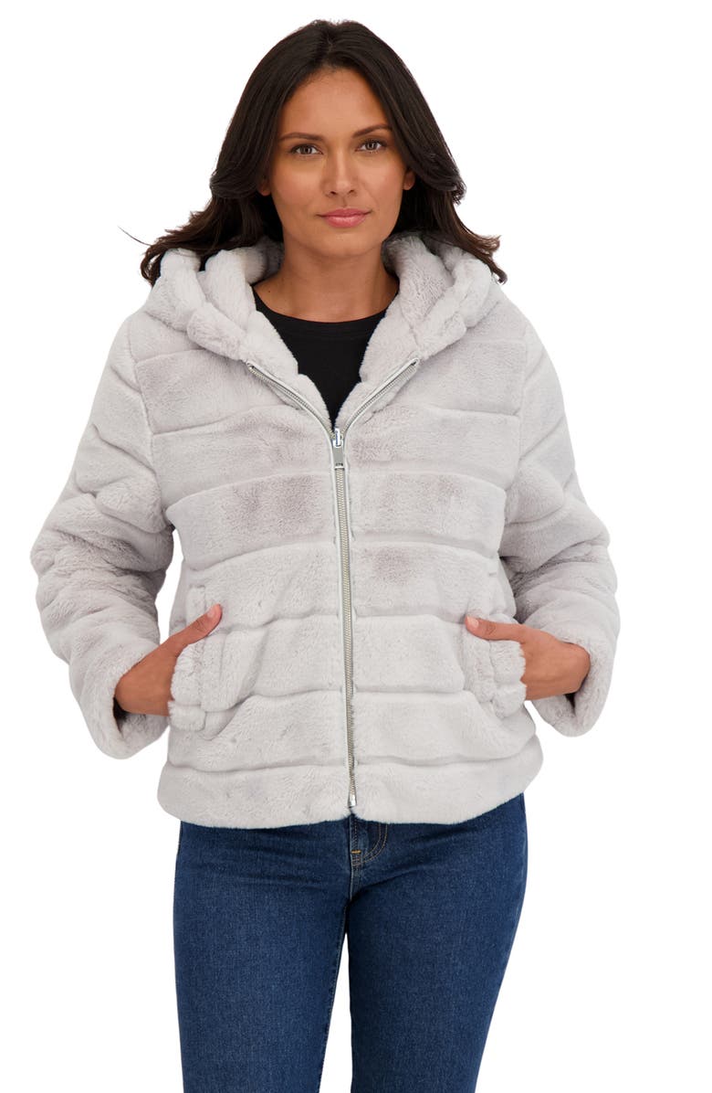 Sebby Hooded Faux Fur Jacket, Alternate, color, Light Grey