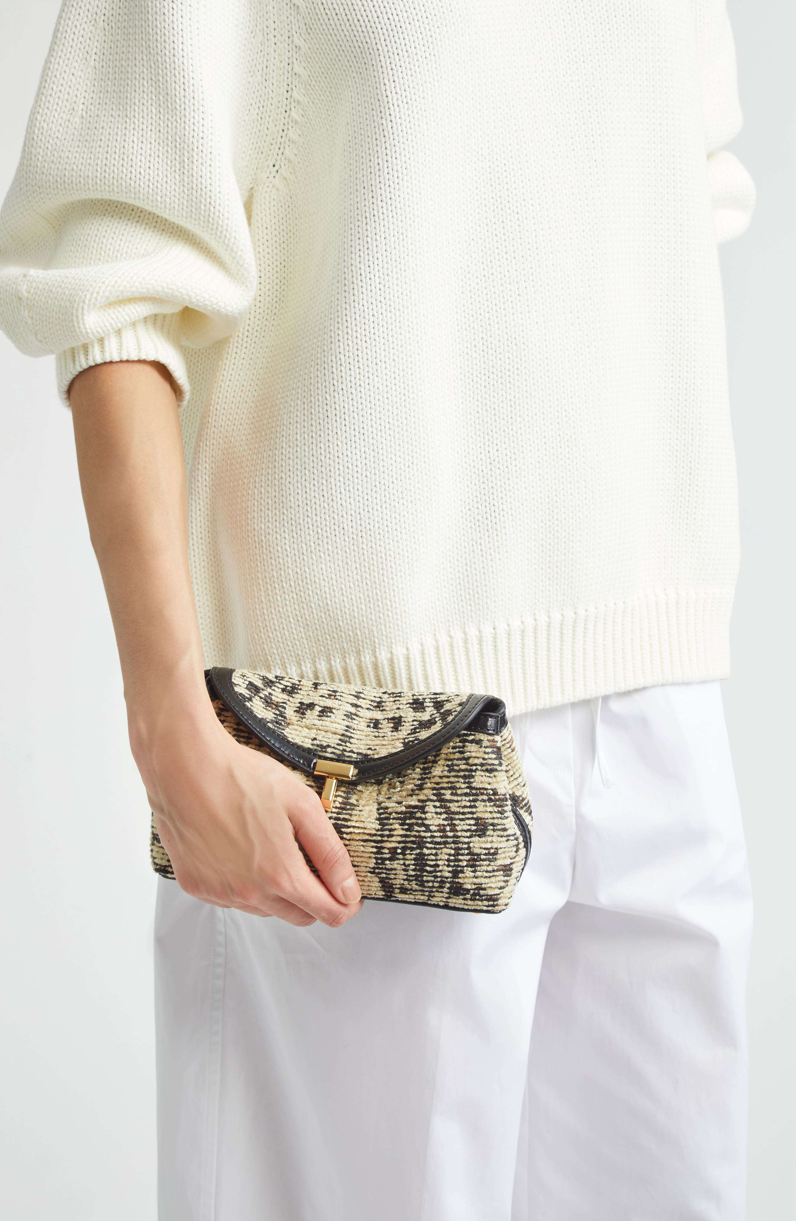 Mini T-Lock Paisley Jacquard Clutch, Alternate, color, RYE/ BLACK