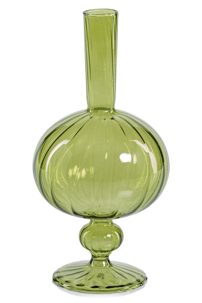 Vellum Spiral Footed Glass Vase, Main, color, GREEN