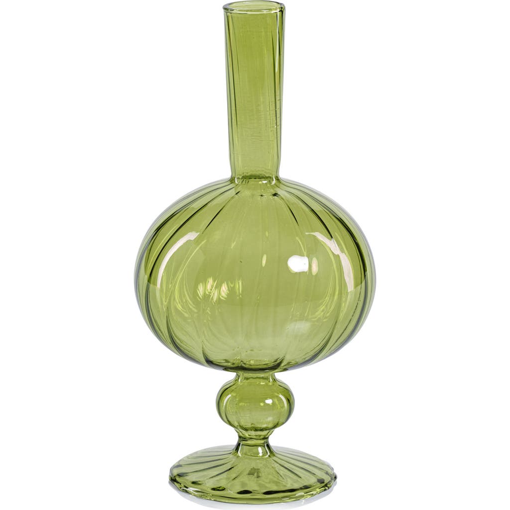 Zodax Vellum Spiral Footed Glass Vase In Green