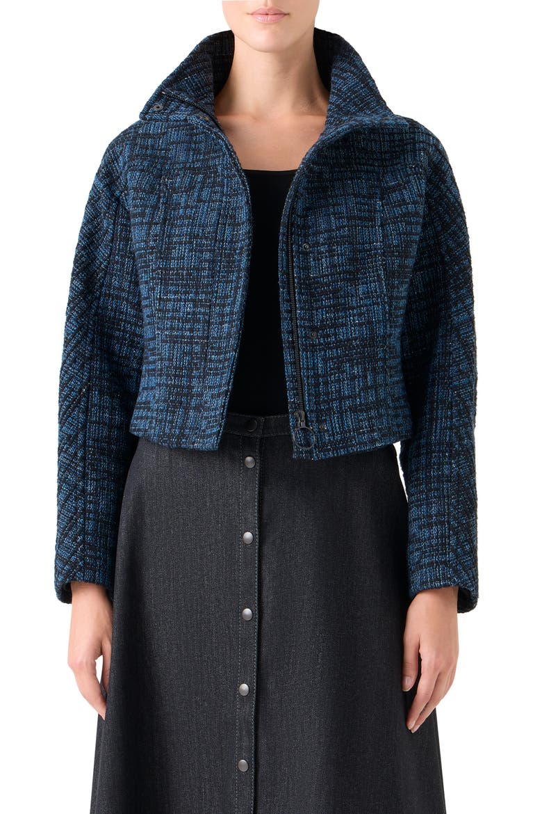 Tweed Crop Jacket, Main, color, MEDIUM BLUE DENIM-BLACK