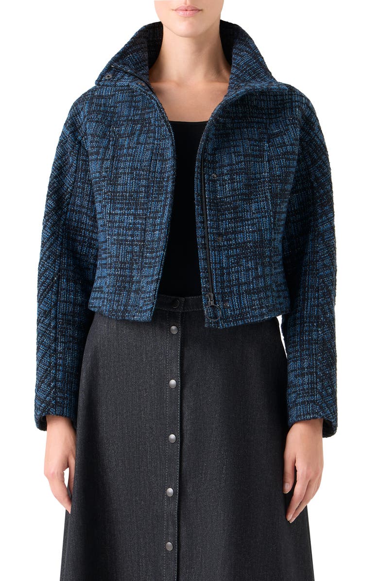 Akris punto Tweed Crop Jacket, Main, color, Medium Blue Denim-Black