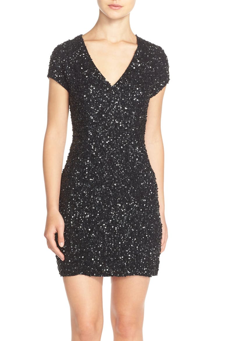 Parker 'Serena' Sequin Silk Body-Con Dress, Main, color, BLACK