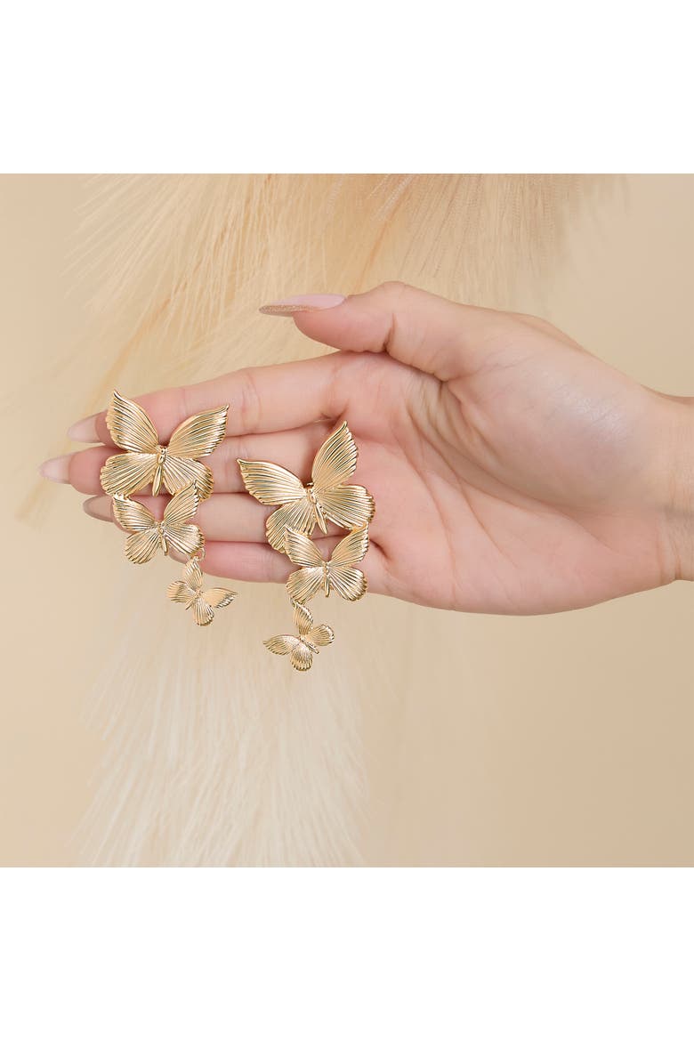Cascading Butterfly Gold-Tone Drop Earrings, Alternate, color, Gold