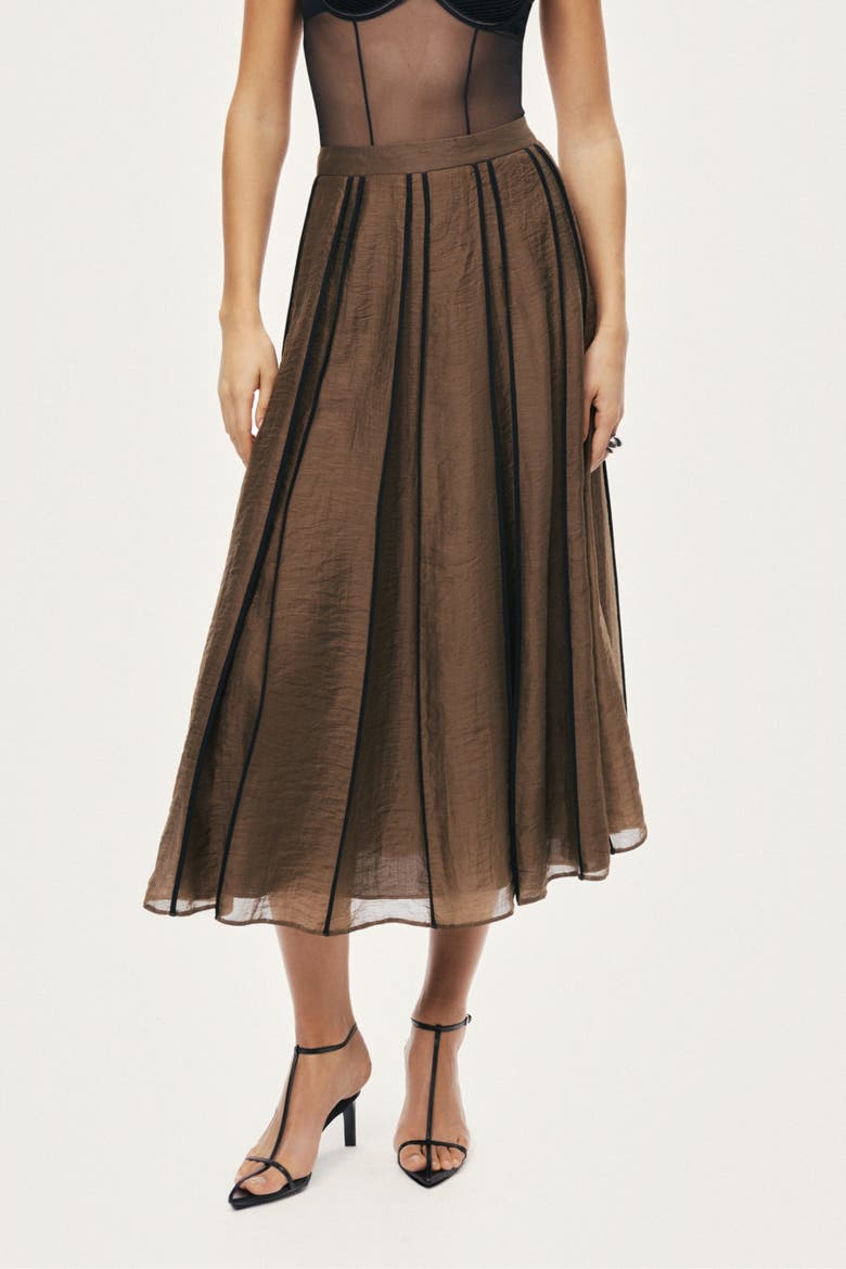Sheer Pleated Midi Skirt, Main, color, Camel