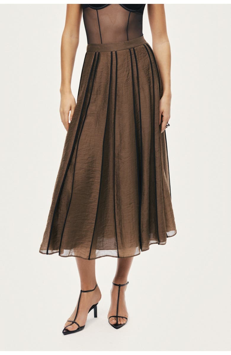 Nocturne Sheer Pleated Midi Skirt, Main, color, Camel