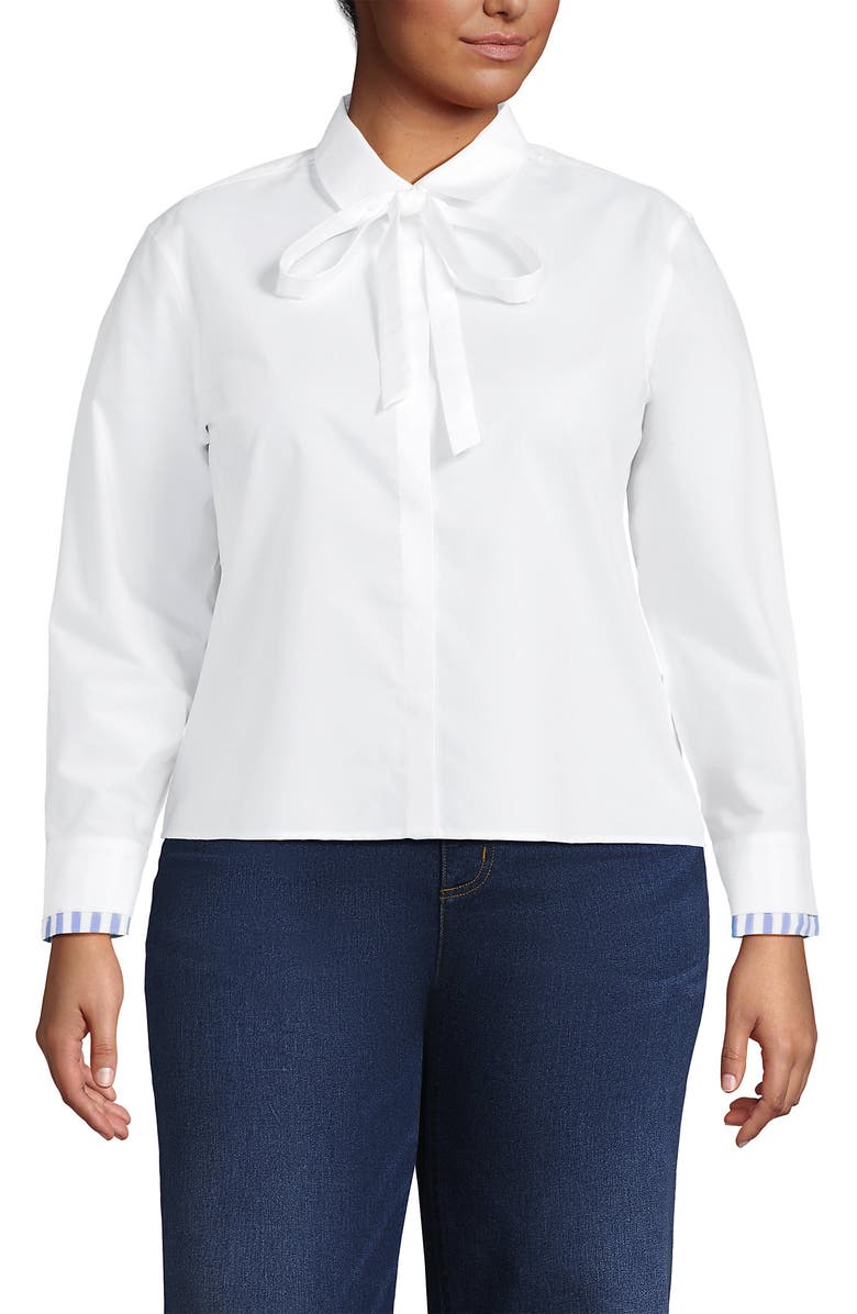 Lands' End Easy Care Shirt with Removable Bow, Main, color, White