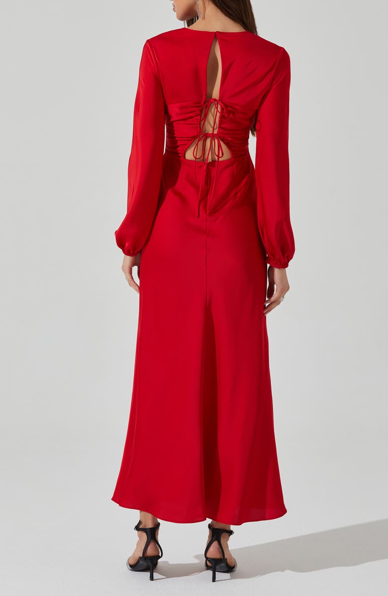ASTR the Label Elyse Lace-Up Back Long Sleeve Midi Dress, Alternate, color, Red