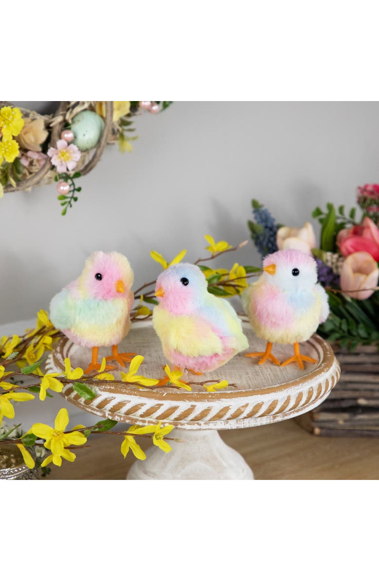 Northlight Plush Tie Dye Easter Chick Figurines - 4.25" - Set of 3, Alternate, color, Multi
