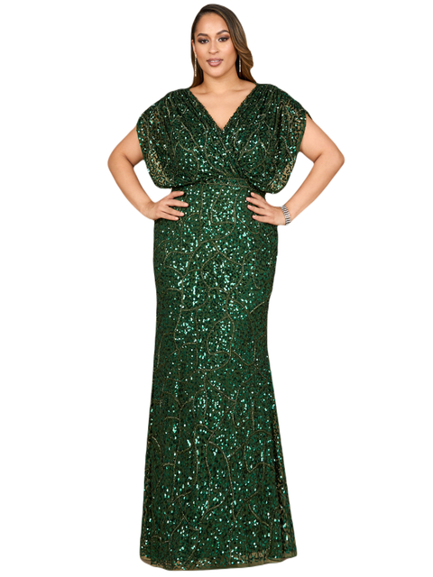 Beaded Gown with Draped Cape Sleeves