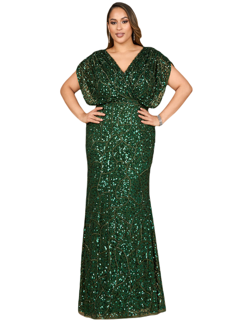 LARA NEW YORK LARA NEW YORK BEADED GOWN WITH DRAPED CAPE SLEEVES 