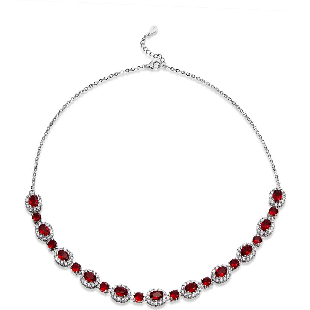 SAVVY CIE JEWELS Cubic Zirconia Halo Necklace in Red  product