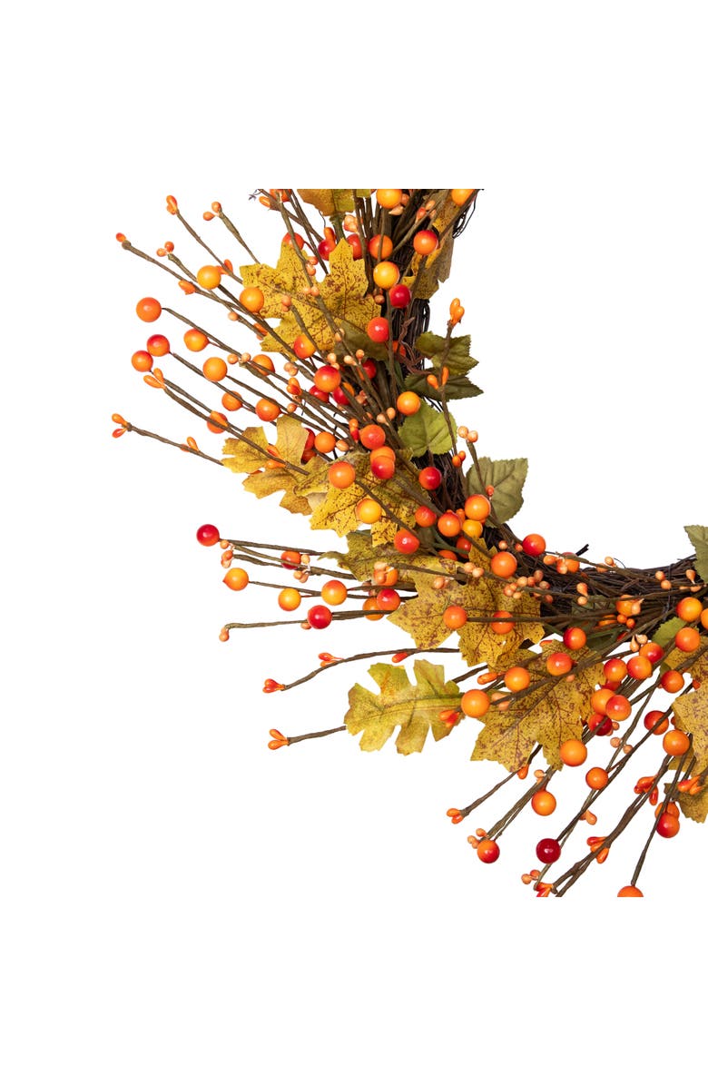 Northlight Berries and Maple Leaves Artificial Fall Harvest Twig Wreath - 22", Alternate, color, Yellow