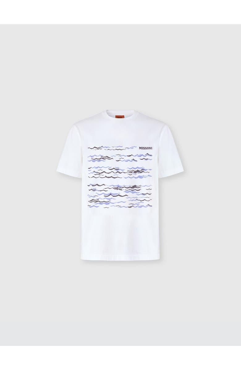 UM Crew-neck Cotton T-shirt With Wave Print And Logo, Main, color, White & Blue