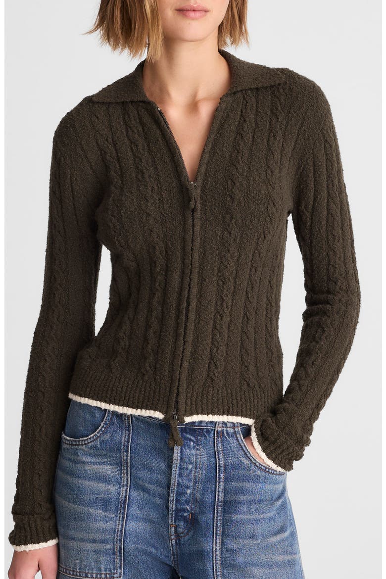 Cable Knit Zip Cardigan, Main, color, MIDNIGHT OLIVE TIPPI