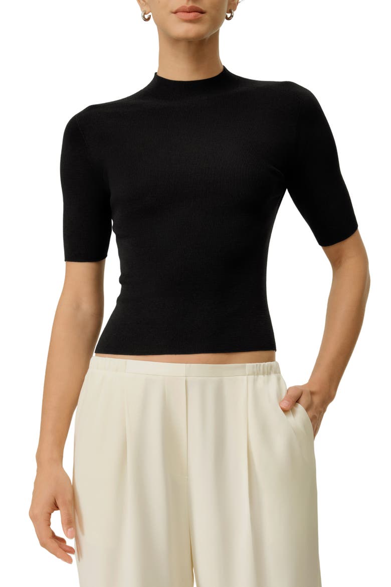 Women's Seamless Silk-Cotton Slim-Fit Knit Top, Main, color, Black