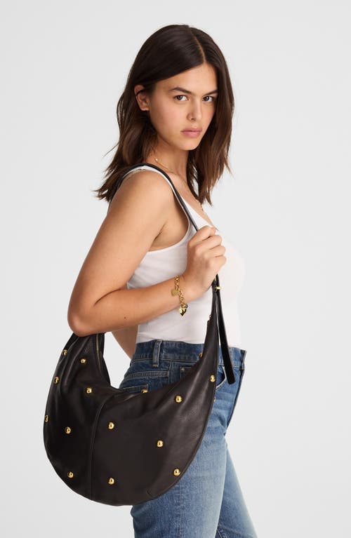 Madewell The Essential Studded Suede Curve Shoulder Bag In Black
