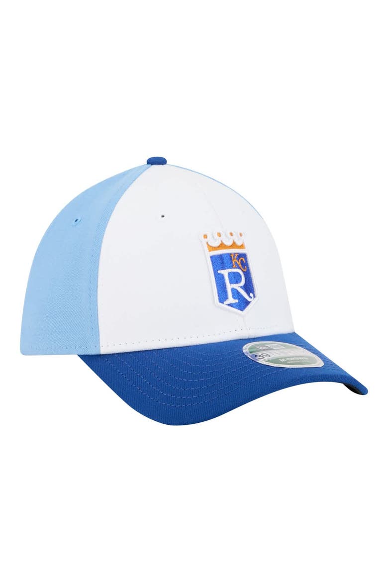 Men's New Era  White/Royal Kansas City Royals Player Replica 39THIRTY M-Crown Flex Hat, Alternate, color, White