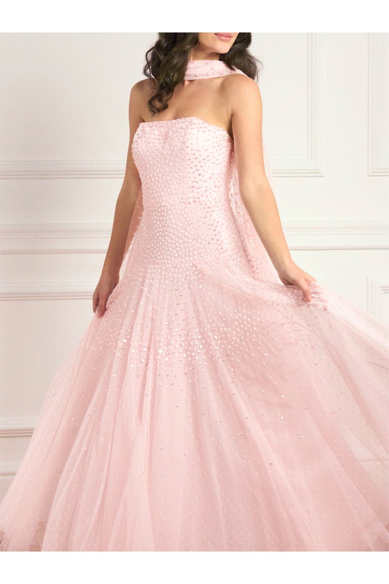 Sunrise Sequin Strapless Cape Gown, Alternate, color, Peony Pink