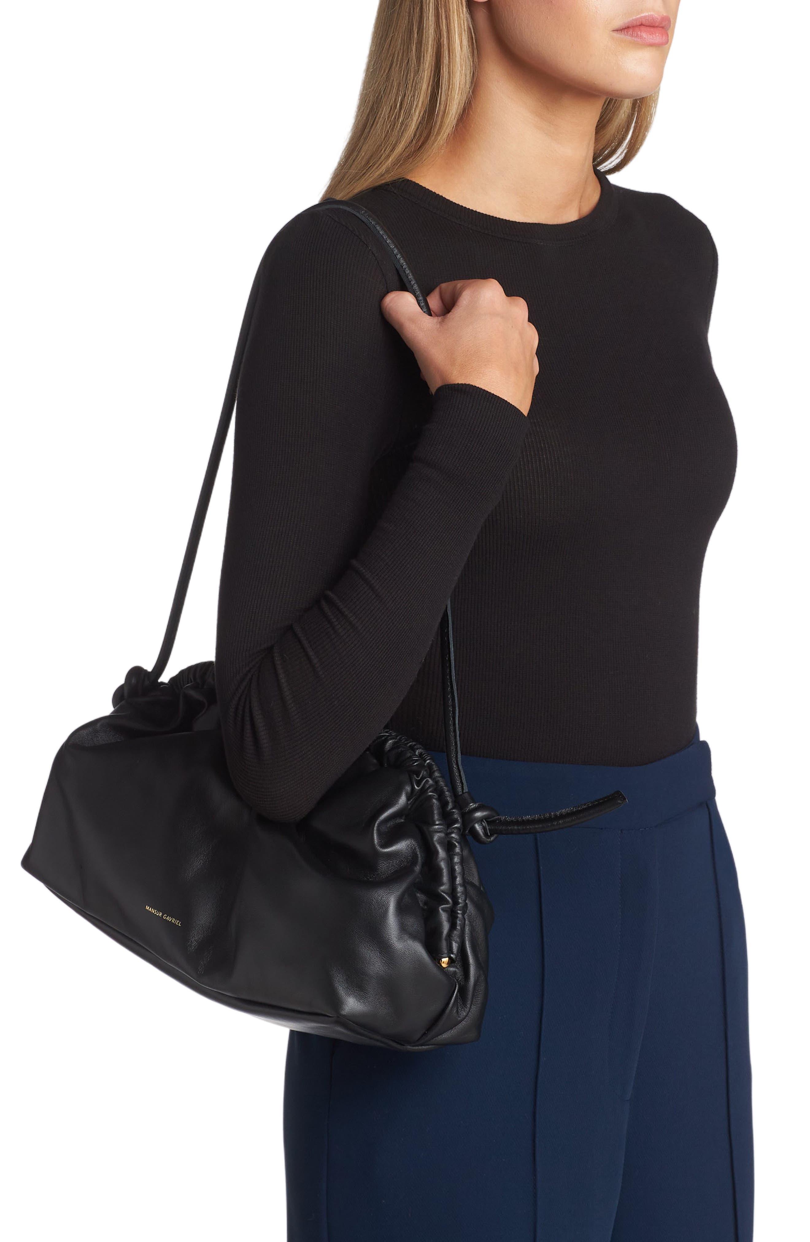 Mansur Gavriel Small Cloud Leather Clutch, Alternate, color, Black/ Flamma