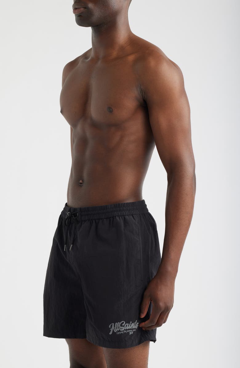 AllSaints Odyssey Logo Swim Trunks, Alternate, color, Washed Black