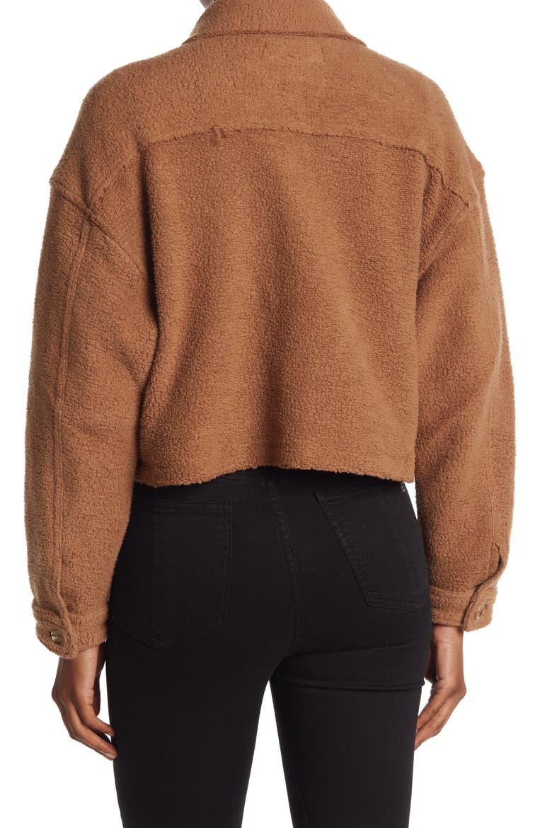 Fleece Crop Trucker Jacket, Alternate, color, COFFEE MILK