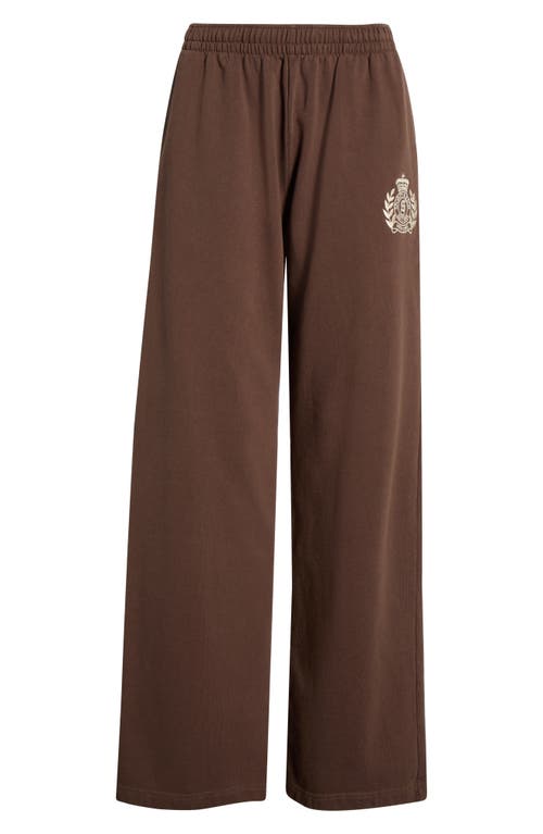 Sporty And Rich Sporty & Rich Ny Crest Embroidered Wide Leg Sweatpants In Brown