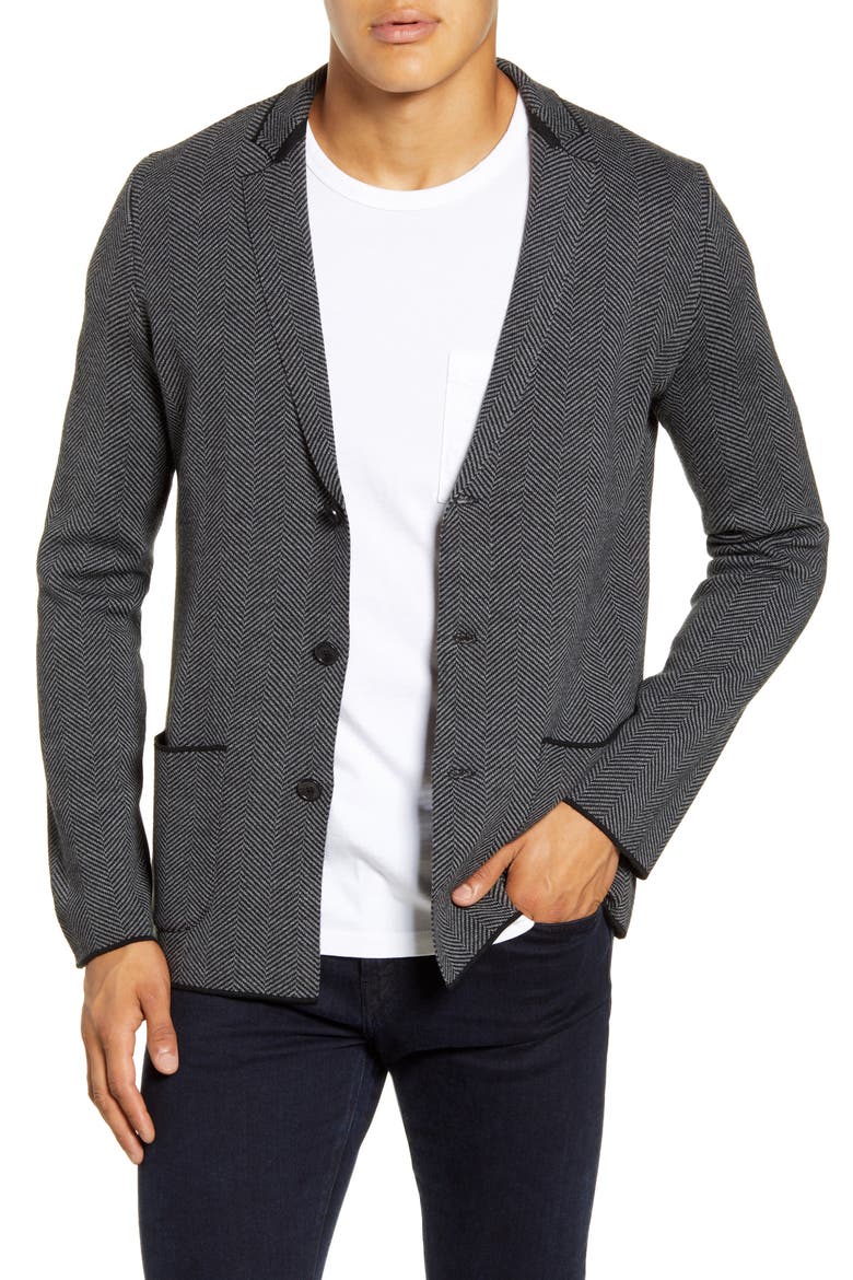 Herringbone Wool Blend Knit Blazer, Main, color, GREY