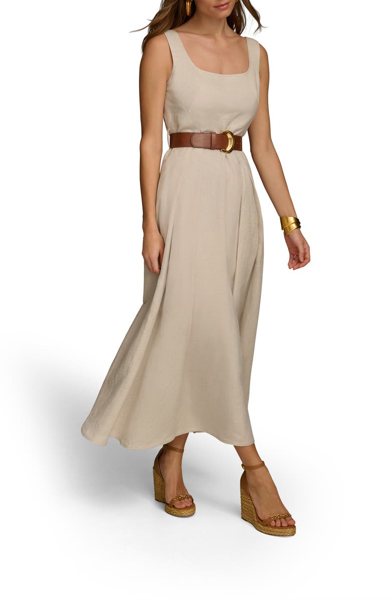 Donna Karan New York Sleeveless Linen Blend Midi Dress, Alternate, color, Natural