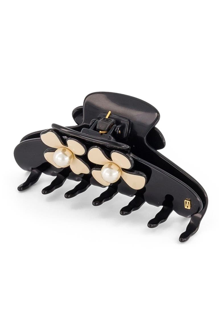 Gambetta Pearl Camelia Hair Clip, Alternate, color, Black and beige