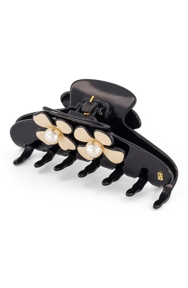 Alexandre de Paris Gambetta Pearl Camelia Hair Clip, Alternate, color, Black And Beige