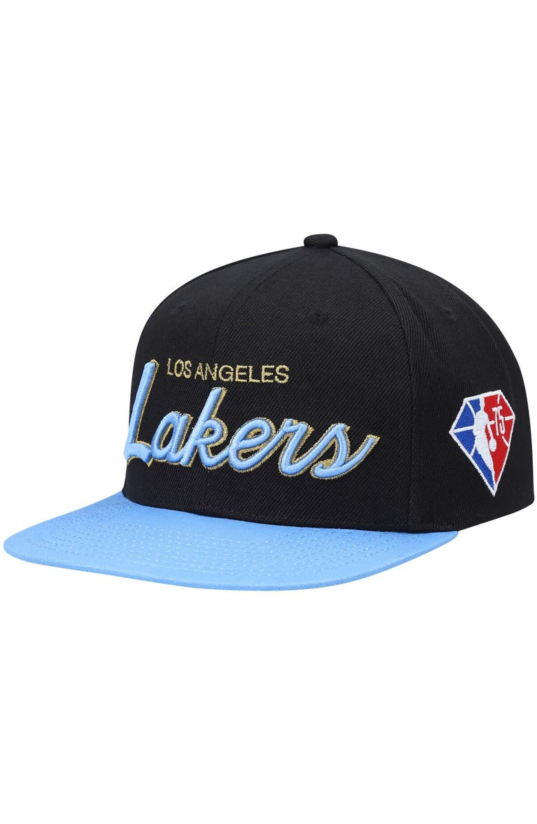 Mitchell & Ness Men's Mitchell & Ness Black Los Angeles Lakers NBA 75th Anniversary Snapback Hat, Main, color, 