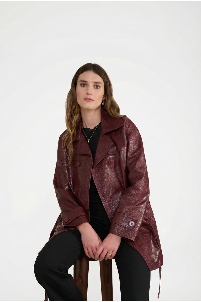 Pimlico Short Leather Trench Coat, Alternate, color, Burgundy